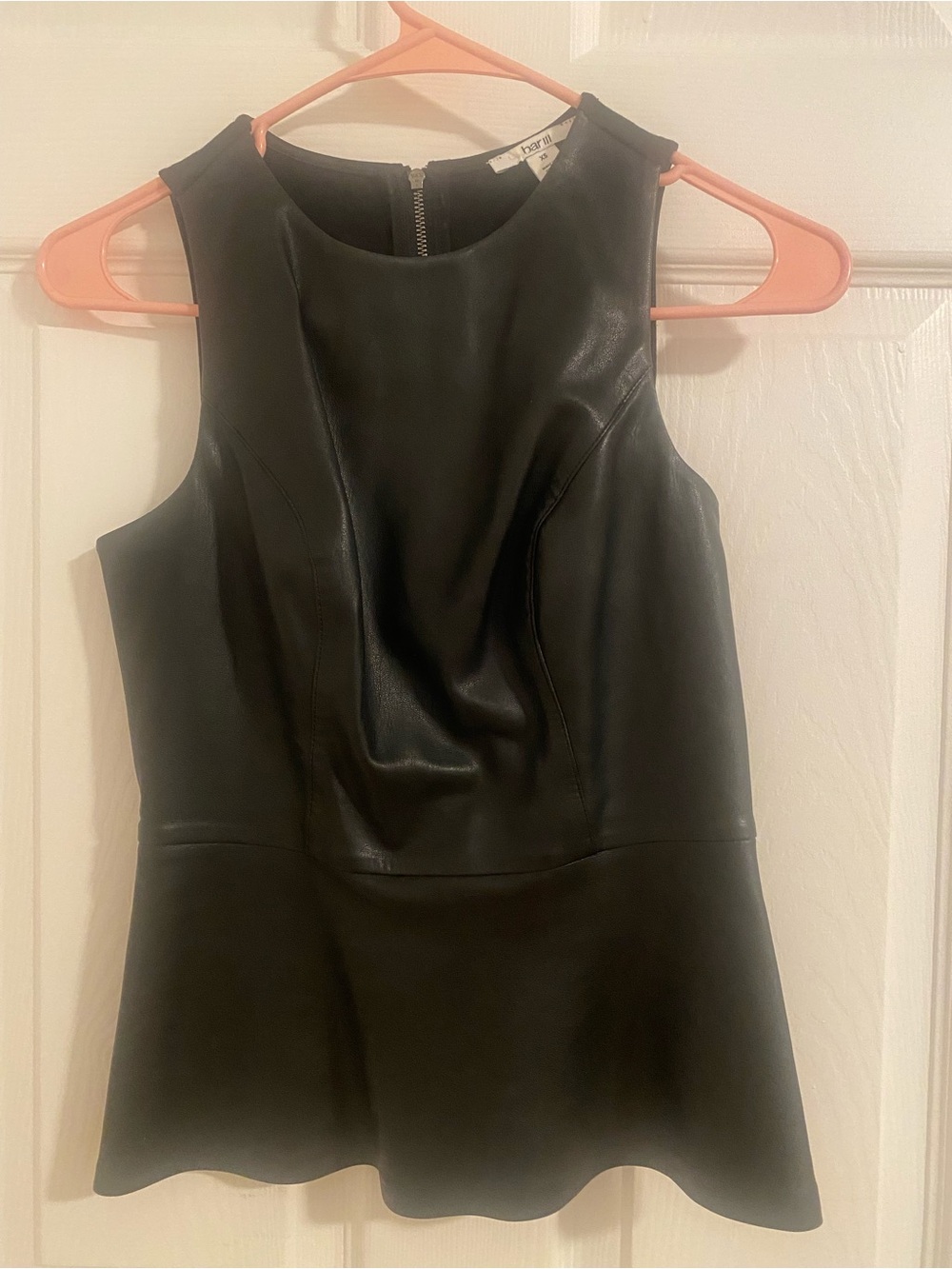 Bar III Black Faux Leather Peplum Tank